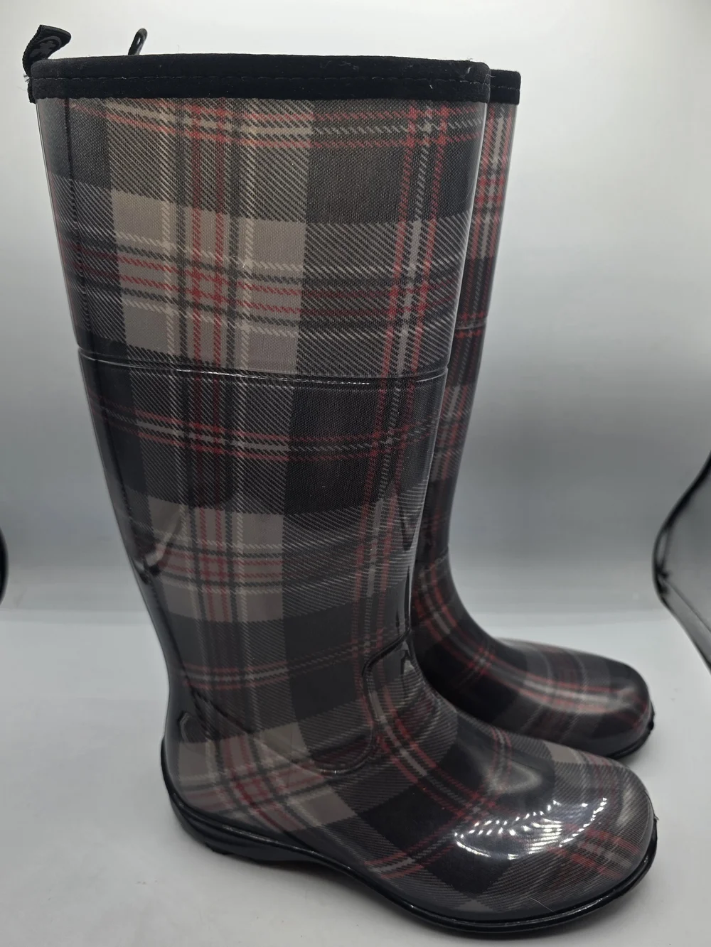 Women's Kamik Waterproof Rain Boots Caroline Charcoal Plaid Size US 6
